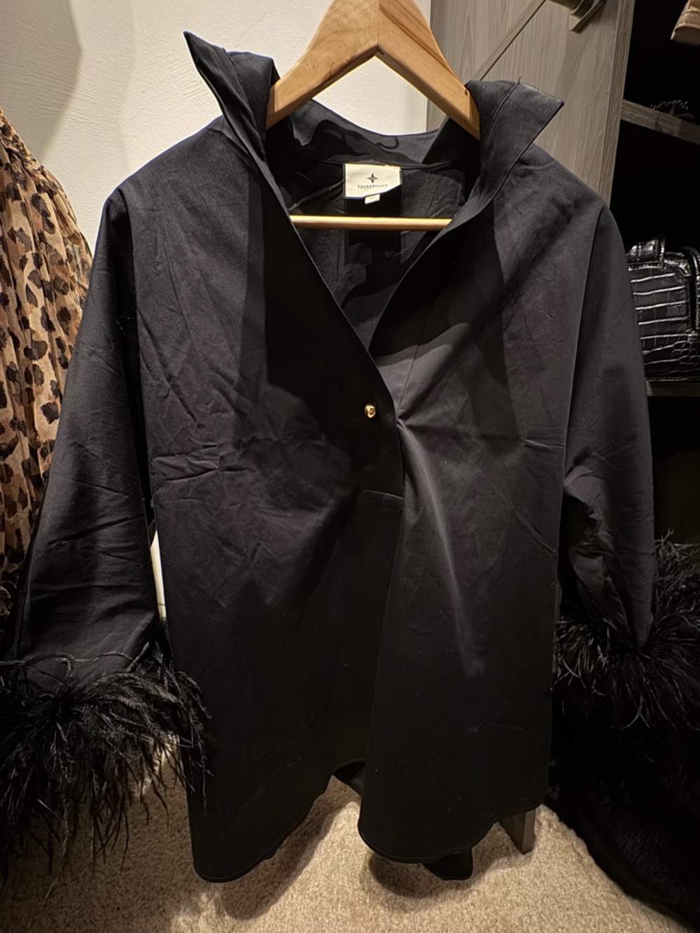 Tuckernuck Black Feather-Cuff Blouse
